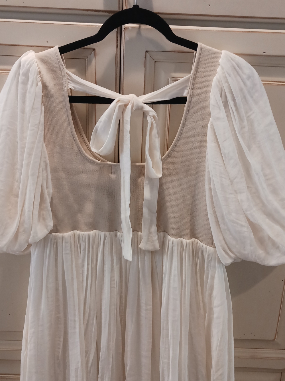 Flowy Ivory Puff Sleeve Midi Dress Maxi - Picture 4 of 7